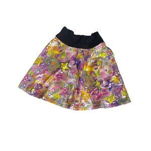 Shyine Girls XS 4 Metallic Star Print Pink Skater Skirt Stretch Colorful Flowy